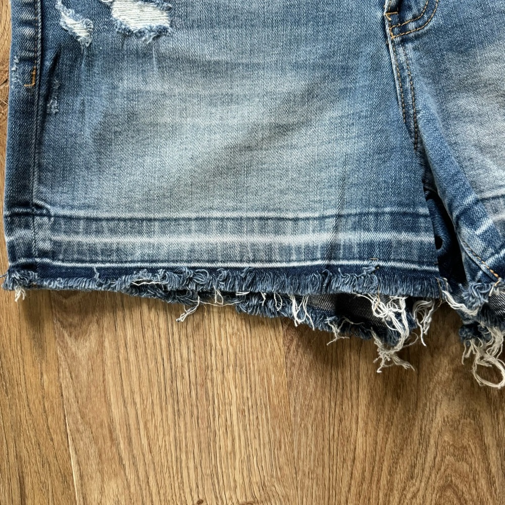 VERVET BY FLYING MONKEY Rebecca Blue Jean Shorts Distressed Frayed Hem High Rise - Picture 5 of 16
